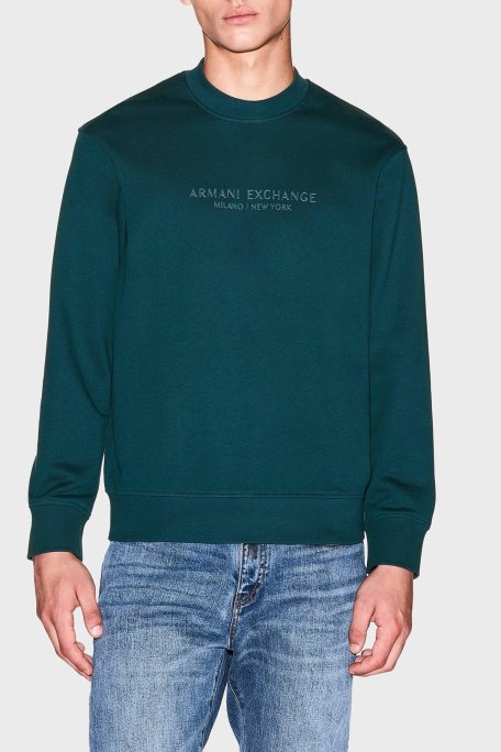 Armani Exchange Logolu Streç Pamuklu Regular Fit Bisiklet Yaka Erkek Sweat XM001284 AF20934 UB022 PETROL - Armani Exchange