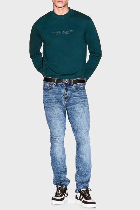 Armani Exchange Logolu Streç Pamuklu Regular Fit Bisiklet Yaka Erkek Sweat XM001284 AF20934 UB022 PETROL - Armani Exchange (1)