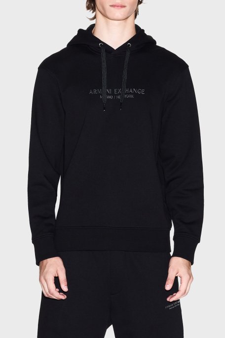 Armani Exchange Logolu Streç Pamuklu Regular Fit Kapüşonlu Erkek Sweat XM001294 AF20934 UC001 SİYAH - Armani Exchange