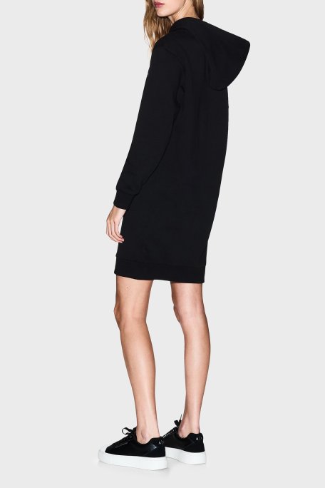 Armani Exchange Logolu Streç Pamuklu Regular Fit Kapüşonlu Mini Bayan Elbise XW001453 AF10830 MC021 SİYAH-GOLD - Armani Exchange (1)