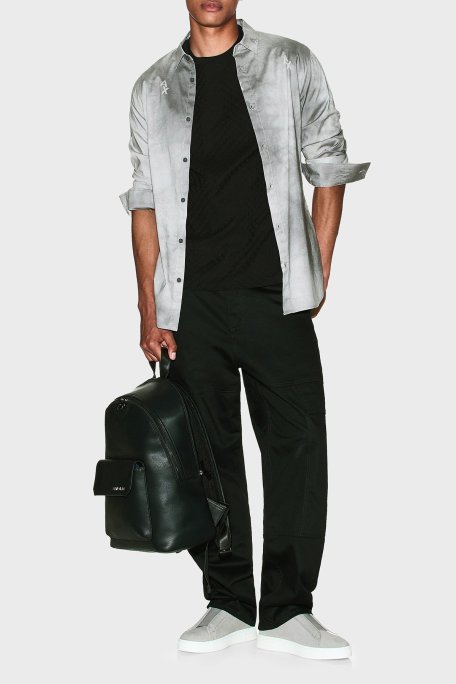 Armani Exchange Logolu Streç Pamuklu Slim Fit Klasik Yaka Erkek Gömlek XM001956 AF13184 F8042 GRİ - Armani Exchange (1)