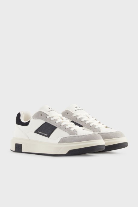 Armani Exchange Logolu Süet ve File Detaylı Sneaker Erkek Ayakkabı XM001720 AF17529 M0017 BEYAZ-SİYAH - Armani Exchange (1)