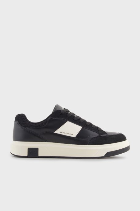 Armani Exchange Logolu Süet ve File Detaylı Sneaker Erkek Ayakkabı XM001720 AF17529 MC024 SİYAH-BEYAZ - Armani Exchange
