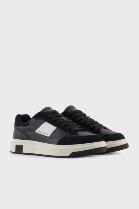 Armani Exchange Logolu Süet ve File Detaylı Sneaker Erkek Ayakkabı XM001720 AF17529 MC024 SİYAH-BEYAZ - Armani Exchange (1)