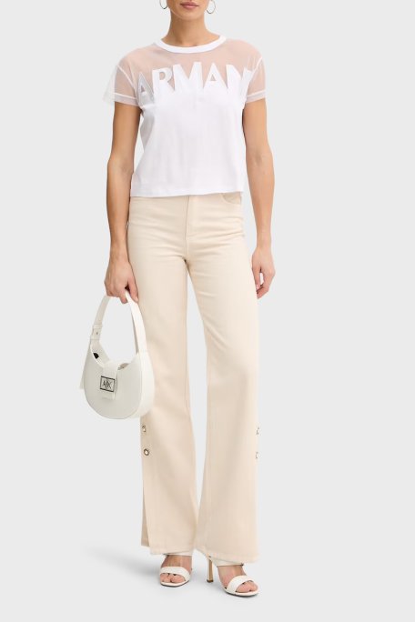 Armani Exchange Logolu Transparan Omuz Detaylı Pamuklu Kadın T Shirt XW002332 AF10356 U0002 Beyaz - Armani Exchange (1)