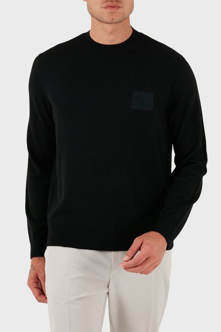 Armani Exchange Logolu Yün Karışımlı Regular Fit Yuvarlak Yaka Erkek Kazak XM001329 AF11982 UC001 SİYAH - Armani Exchange