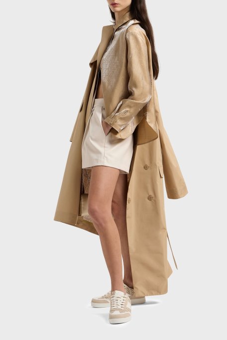 Armani Exchange Loose Fit Kruvaze Yaka Kemer Detaylı Uzun Bayan Trençkot XW001176 AF12806 U6218 BEJ - Armani Exchange (1)