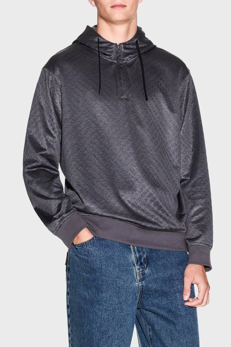 Armani Exchange Pamuk Karışımlı Regular Fit Yarım Fermuarlı Kapüşonlu Erkek Sweat XM001355 AF16259 F8039 GRİ - Armani Exchange