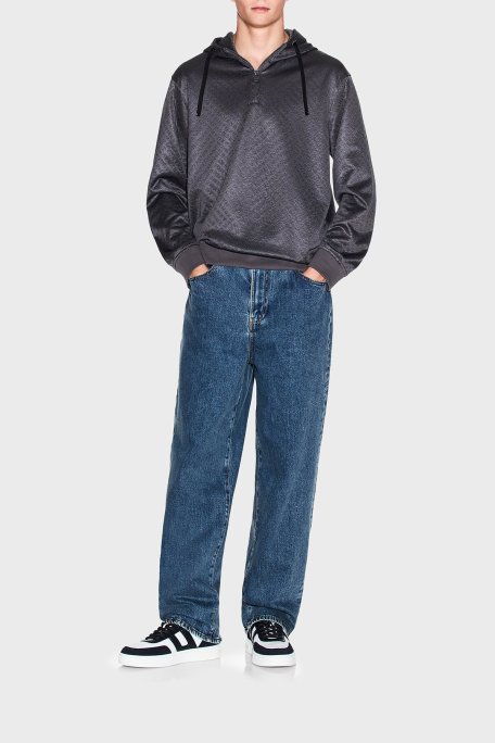 Armani Exchange Pamuk Karışımlı Regular Fit Yarım Fermuarlı Kapüşonlu Erkek Sweat XM001355 AF16259 F8039 GRİ - Armani Exchange (1)