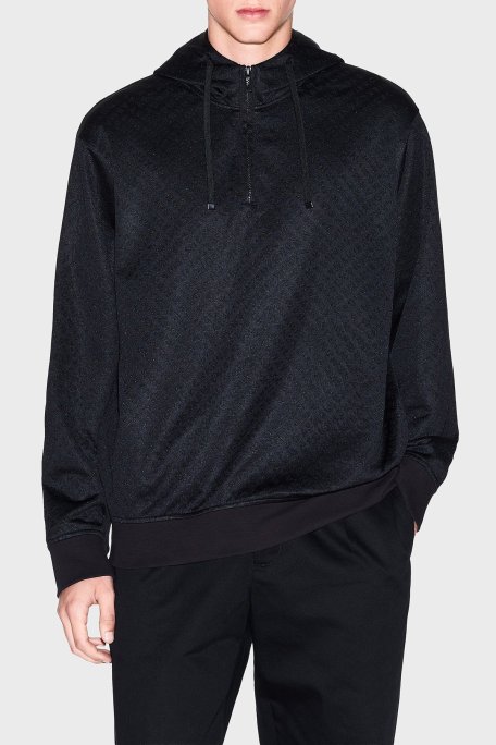 Armani Exchange Pamuk Karışımlı Regular Fit Yarım Fermuarlı Kapüşonlu Erkek Sweat XM001355 AF16259 FC022 SİYAH - Armani Exchange