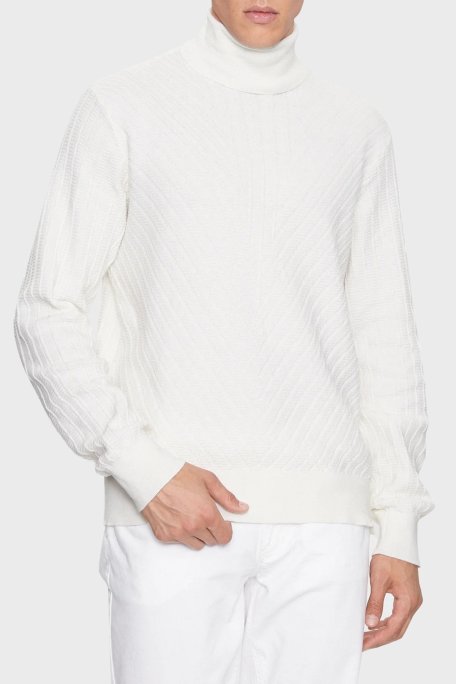 Armani Exchange Pamuk ve Yün Karışımlı Regular Fit Balıkçı Yaka Erkek Kazak 6RZM2J ZM3FZ 1116 BEYAZ - Armani Exchange