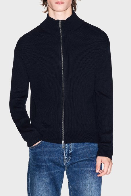 Armani Exchange Pamuk ve Yün Karışımlı Regular Fit Dik Yaka Erkek Hırka XM000912 AF10348 UB101 LACİVERT - Armani Exchange