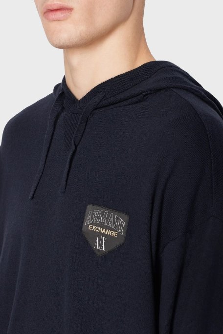 Armani Exchange Pamuk ve Yün Karışımlı Regular Fit Kapüşonlu Erkek Kazak 6RZM2A ZM3FZ 1510 LACİVERT - Armani Exchange (1)