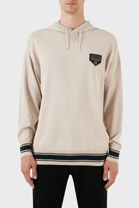 Armani Exchange Pamuk ve Yün Karışımlı Regular Fit Kapüşonlu Erkek Kazak 6RZM2A ZM3FZ 1934 BEJ - Armani Exchange