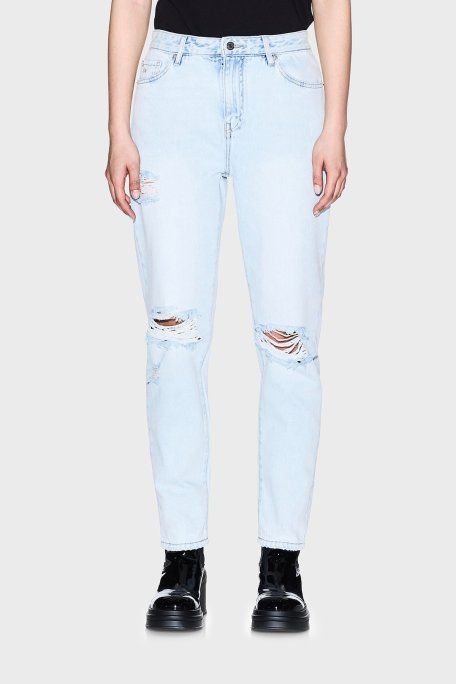 Armani Exchange Pamuklu Boyfriend Fit Yüksek Bel Düz Paça Jeans Bayan Kot Pantolon XW000073 AF12859 MB003 AÇIK MAVİ - Armani Exchange