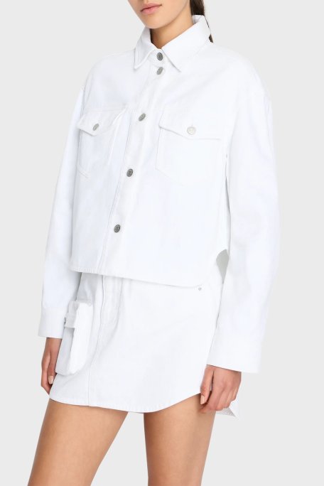 Armani Exchange Pamuklu Cropped Fit Kadın Kot Ceket 3DYB49 Y15MZ 0104 BEYAZ - Armani Exchange