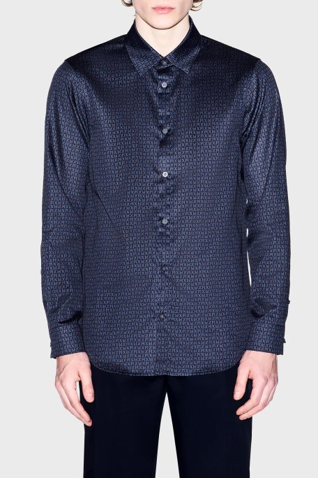Armani Exchange Pamuklu Harf Logolu Regular Fit Erkek Gömlek XM001942 AF19194 FB436 LACİVERT - Armani Exchange