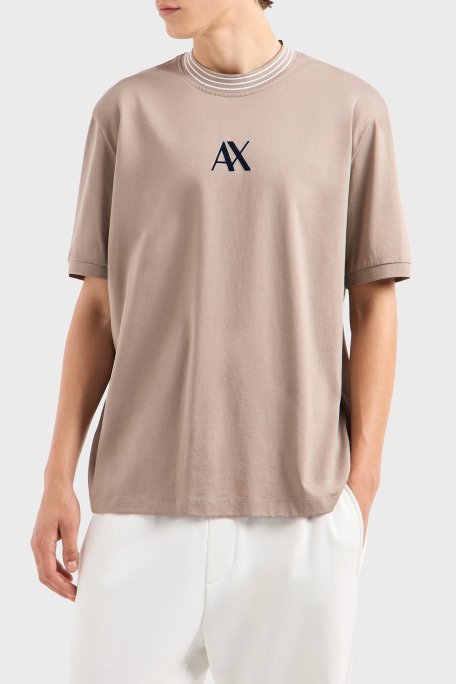 Armani Exchange Pamuklu Logolu Regular Fit Çizgili Bisiklet Yaka Erkek T Shirt 6DZTJC ZJ9AZ 17AC VİZON - Armani Exchange