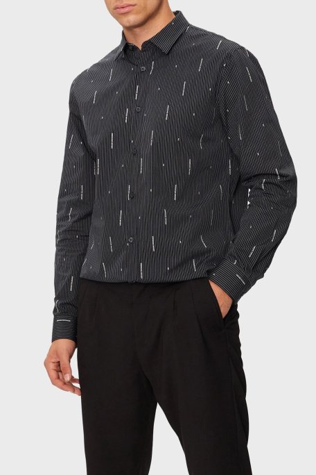 Armani Exchange Pamuklu Logolu Regular Fit Erkek Gömlek 6DZC06 ZN5DZ 55JX LACİVERT - Armani Exchange