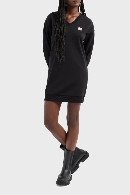 Armani Exchange Pamuklu Logolu Regular Fit V Yaka Mini Bayan Elbise 6DYA73 YJFYZ 1200 SİYAH - Armani Exchange