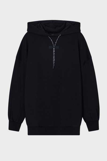 Armani Exchange Pamuklu Loose Fit Kapüşonlu Sırtta Logo Detaylı Bayan Sweat XW000748 AF16114 UC001 SİYAH - Armani Exchange