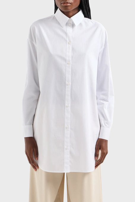 Armani Exchange Pamuklu Loose Fit Uzun Poplin Kadın Gömlek 3DYC12 YN3NZ 1000 BEYAZ - Armani Exchange