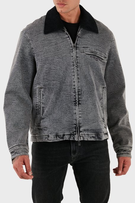 Armani Exchange Pamuklu Regular Fit Çıkarılabilir Kadife Yaka Erkek Kot Ceket XM001918 AF18827 M8088 GRİ - Armani Exchange