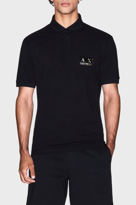 Armani Exchange Pamuklu Regular Fit Düğmeli Erkek Polo Yaka T Shirt XM001885 AF13026 MC004 SİYAH-GOLD - Armani Exchange