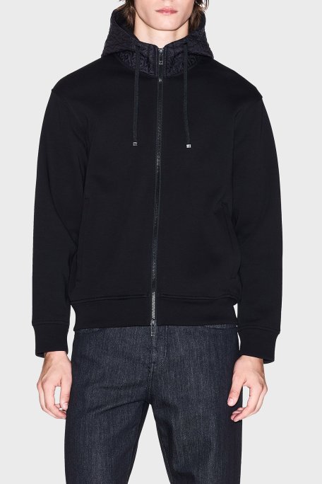 Armani Exchange Pamuklu Regular Fit Kapitoneli Kapüşonlu Fermuarlı Erkek Sweat XM001891 AF10818 UC001 SİYAH - Armani Exchange