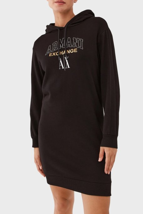 Armani Exchange Pamuklu Regular Fit Kapüşonlu Kışlık Spor Kadın Elbise 6RYA78 YJEBZ 1200 SİYAH - Armani Exchange