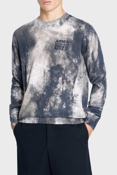 Armani Exchange Pamuklu Regular Fit Logo Detaylı Tasarım Erkek Kazak 6RZM2D ZMW8Z 21CE BEYAZ-MAVİ - Armani Exchange