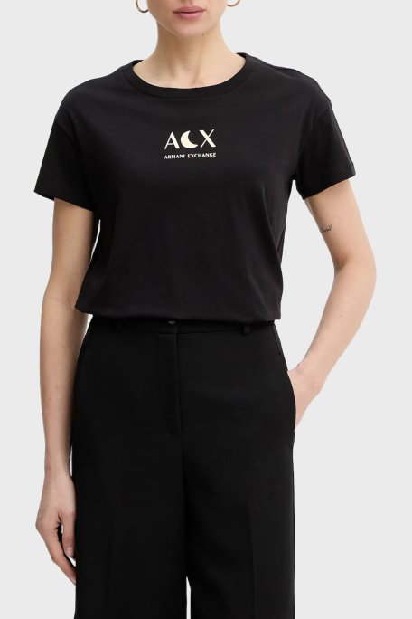 Armani Exchange Pamuklu Regular Fit Logolu Bisiklet Yaka Bayan T Shirt XW001850 AF10356 UC001 SİYAH - Armani Exchange