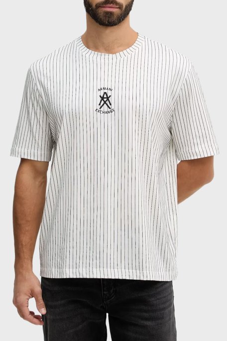 Armani Exchange Pamuklu Regular Fit Logolu Bisiklet Yaka Çizgili Erkek T Shirt XM001791 AF10356 F0158 SİYAH-BEYAZ - Armani Exchange