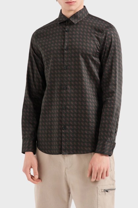 Armani Exchange Pamuklu Regular Fit Logolu Erkek Gömlek 6DZC45 ZNZRZ 72AF SİYAH - Armani Exchange