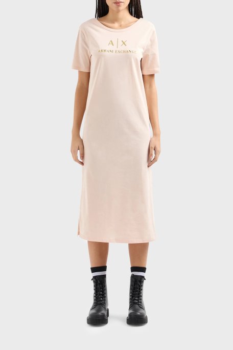 Armani Exchange Pamuklu Regular Fit Midi Bayan Elbise 3DYAAF YJG3Z 14BD PUDRA - Armani Exchange