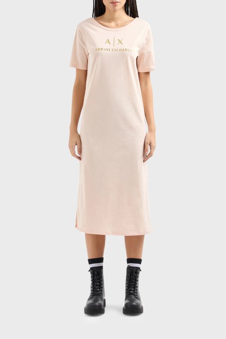 Armani Exchange Pamuklu Regular Fit Midi Kadın Elbise 3DYAAF YJG3Z 14BD PUDRA - Armani Exchange