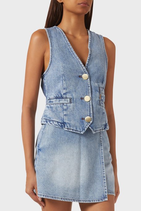 Armani Exchange Pamuklu Regular Fit V Yaka Kot Bayan Yelek XW002263 AF21338 MB001 MAVİ - Armani Exchange