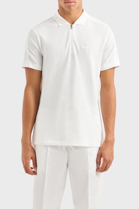 Armani Exchange Pamuklu Regular Fit Yarım Fermuarlı Erkek Polo Yaka T Shirt 6DZFLC ZJM5Z 1116 BEYAZ - Armani Exchange