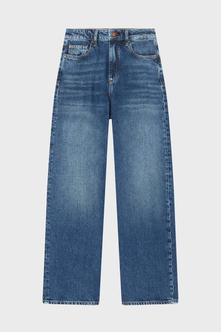 Armani Exchange Pamuklu Regular Fit Yüksek Bel Geniş Paça Jeans Bayan Kot Pantolon XW000100 AF21886 MB001 MAVİ - Armani Exchange