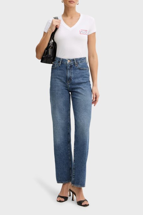 Armani Exchange Pamuklu Regular Fit Yüksek Bel Geniş Paça Jeans Bayan Kot Pantolon XW000100 AF21886 MB001 MAVİ - Armani Exchange (1)