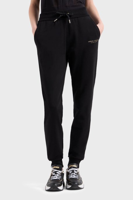 Armani Exchange Pamuklu Regular Fit Yüksek Bel Lastikli Paça Jogger Bayan Pantolon 8NYPBA YJE5Z 52AK SİYAH-GOLD - Armani Exchange