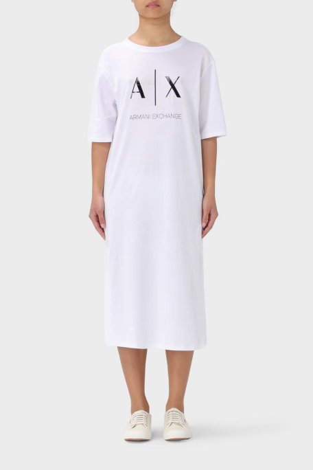 Armani Exchange Pamuklu Relaxed Fit Midi Kadın Elbise 3DYA79 YJ3RZ 1000 BEYAZ - Armani Exchange