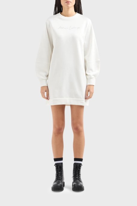 Armani Exchange Pamuklu Relaxed Fit Mini Bayan Elbise 3DYA72 YJFFZ 1125 BEYAZ - Armani Exchange