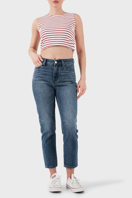 Armani Exchange Pamuklu Relaxed Fit Yüksek Bel Düz Paça Jeans Bayan Kot Pantolon XW000073 AF12845 MB001 LACİVERT - Armani Exchange