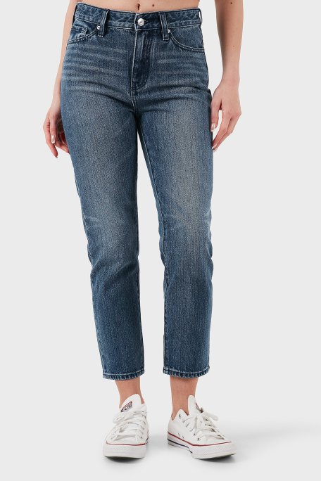 Armani Exchange Pamuklu Relaxed Fit Yüksek Bel Düz Paça Jeans Bayan Kot Pantolon XW000073 AF12845 MB001 LACİVERT - Armani Exchange (1)