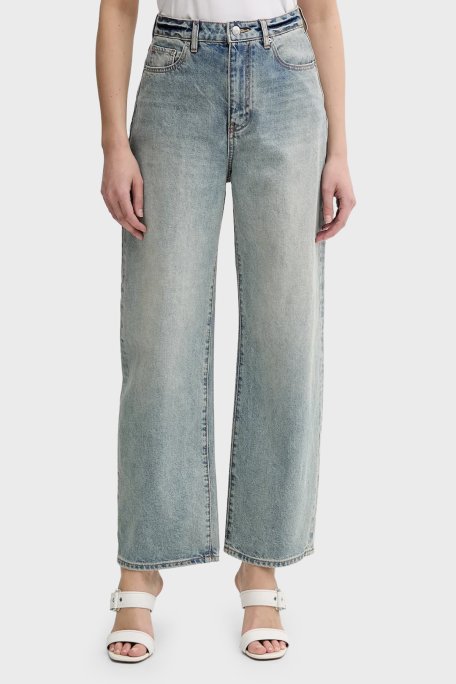 Armani Exchange Pamuklu Relaxed Fit Yüksek Bel Düz Paça Jeans Bayan Kot Pantolon XW000100 AF10869 MB001 Buz Mavi - Armani Exchange