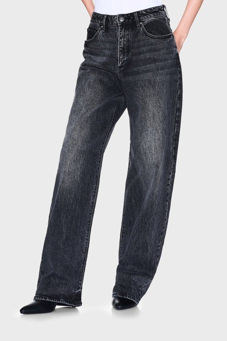 Armani Exchange Pamuklu Relaxed Fit Yüksek Bel Geniş Paça Jeans Bayan Kot Pantolon XW000100 AF16084 MC002 SİYAH - Armani Exchange