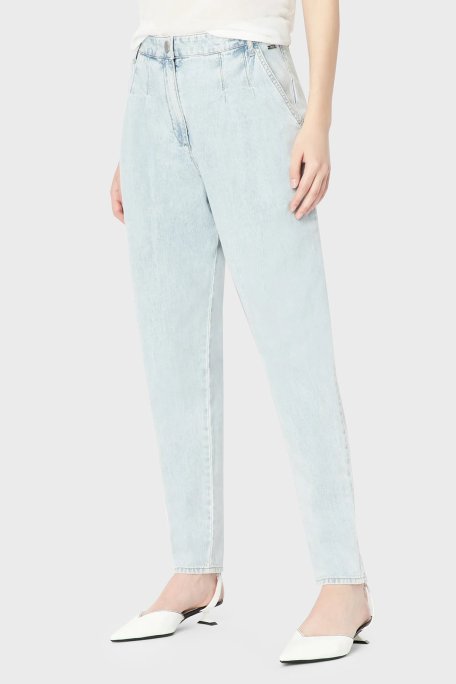 Armani Exchange Pamuklu Yüksek Bel Slouchy Fit Düz Paça Jeans Bayan Kot Pantolon 3RYP62 Y1NZZ 05GX AÇIK MAVİ - Armani Exchange