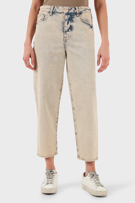 Armani Exchange Pamuklu Tapered Fit Normal Bel Daralan Paça Jeans Bayan Kot Pantolon XW000128 AF14487 MB001 BEJ - Armani Exchange