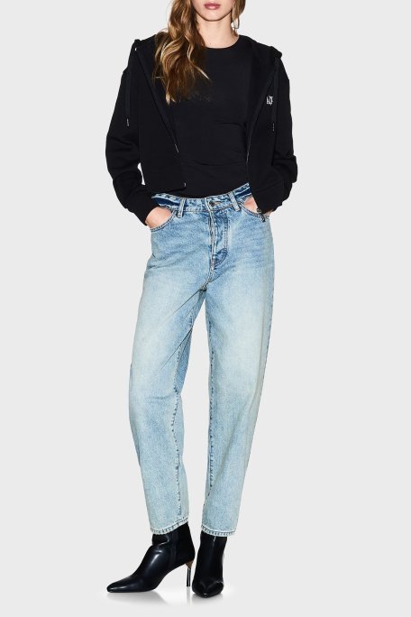 Armani Exchange Pamuklu Tapered Fit Yüksek Bel Daralan Paça Jeans Bayan Kot Pantolon XW000128 AF10869 MB001 AÇIK MAVİ - Armani Exchange